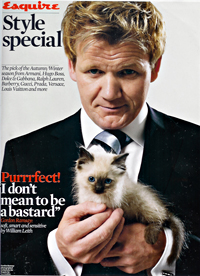 Gordon Ramsay with cat, from the cover of Esquire magazine